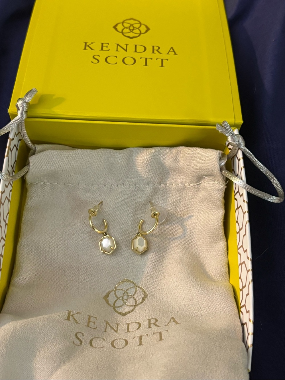 Kendra Scott Gold and Mother of Pearl Dangle Earrings